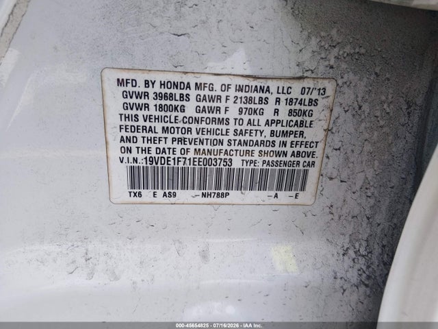 45654825 :رقم المزاد ، 19VDE1F71EE003753 vin ، 2014 Acura Ilx 2.0l مزاد بيع