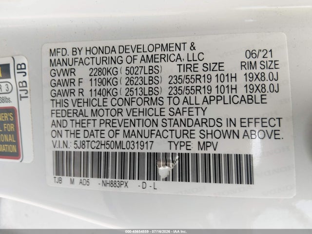 Aukcja sprzedaży 2021 Acura Rdx Technology Package, vin: 5J8TC2H50ML031917, numer aukcji: 45654859