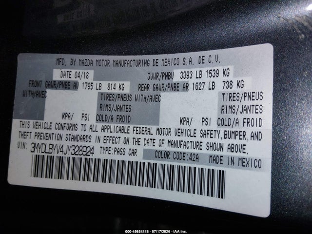 45654886 :رقم المزاد ، 3MYDLBYV4JY328924 vin ، 2018 Toyota Yaris Ia مزاد بيع