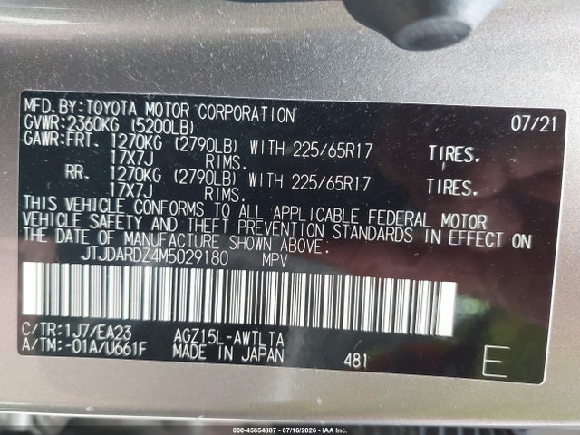 Продаж на аукціоні авто 2021 Lexus Nx 300, vin: JTJDARDZ4M5029180, номер лоту: 45654887