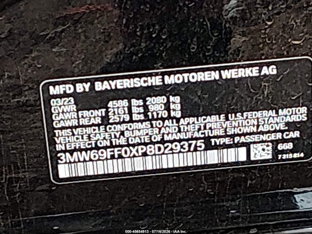 Продажа на аукционе авто 2023 Bmw 330i, vin: 3MW69FF0XP8D29375, номер лота: 45654913