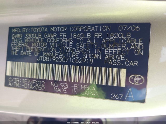 Продаж на аукціоні авто 2007 Toyota Yaris S, vin: JTDBT923071062918, номер лоту: 45654953
