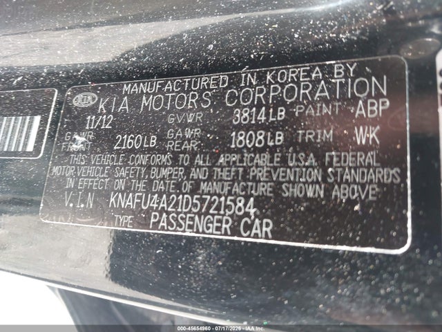 45654960 :رقم المزاد ، KNAFU4A21D5721584 vin ، 2013 Kia Forte Ex مزاد بيع