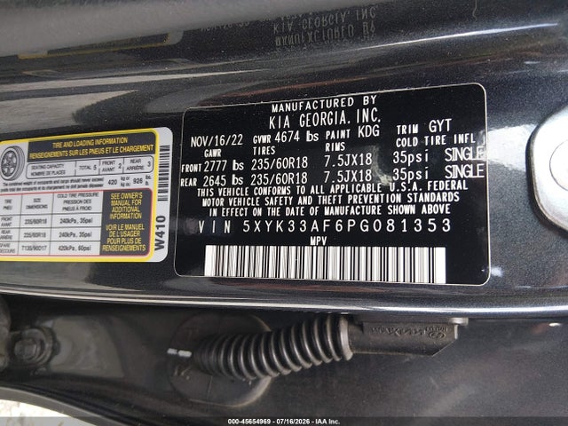 45654969 :رقم المزاد ، 5XYK33AF6PG081353 vin ، 2023 Kia Sportage Ex مزاد بيع