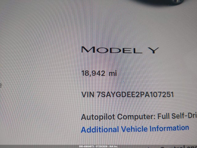 Продаж на аукціоні авто 2023 Tesla Model Y Awd/long Range Dual Motor All-wheel Drive, vin: 7SAYGDEE2PA107251, номер лоту: 45654973