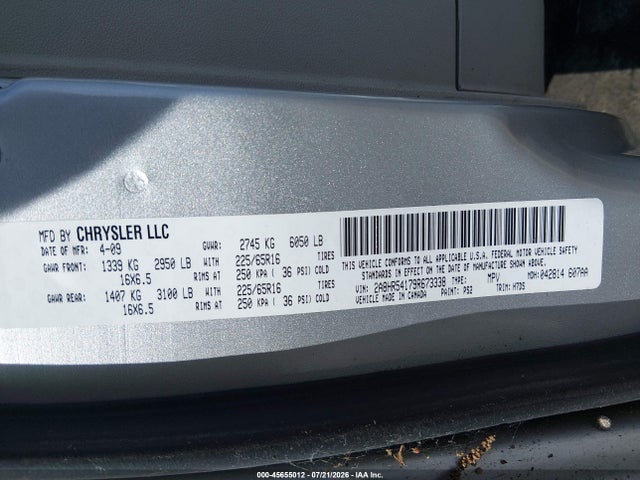 45655012 :رقم المزاد ، 2A8HR54179R673338 vin ، 2009 Chrysler Town & Country Touring مزاد بيع