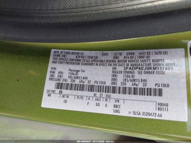 Ford FIESTA SE 2019 3FADP4EJ9KM117491 Image 9