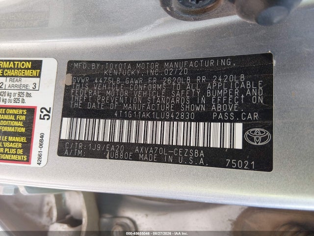 4T1G11AK1LU942830 Toyota CAMRY SE