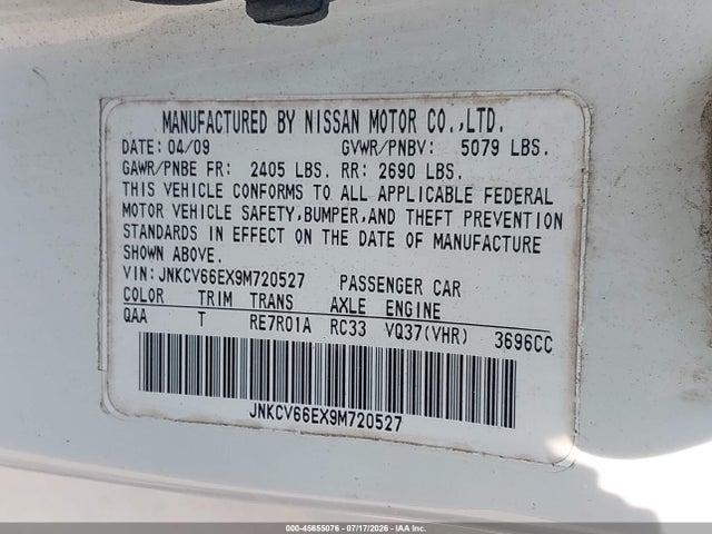 Aukcja sprzedaży 2009 Infiniti G37, vin: JNKCV66EX9M720527, numer aukcji: 45655076