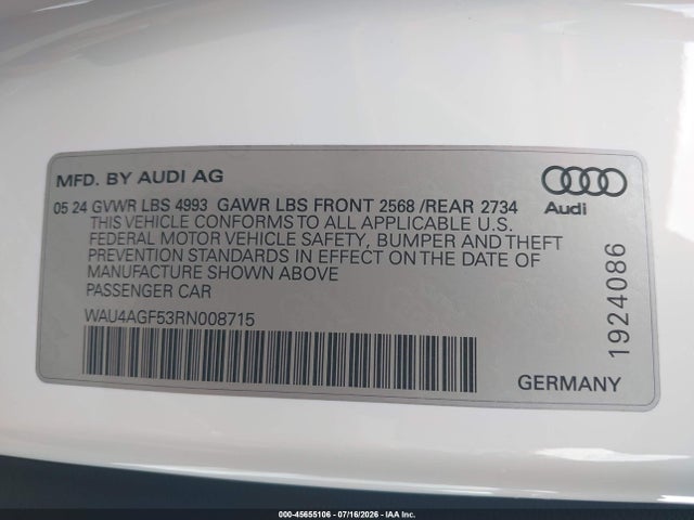 WAU4AGF53RN008715 Audi A5 Cabriolet Premium Plus 45 Tfsi S Line Quattro S Tronic
