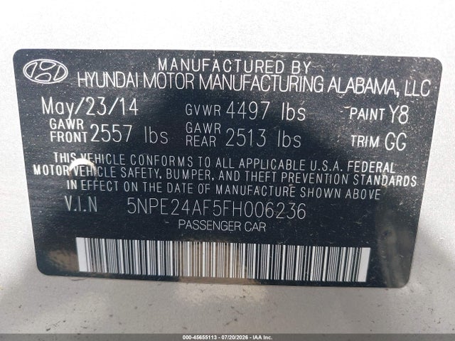 Hyundai SONATA SE 2015 5NPE24AF5FH006236 Image 9