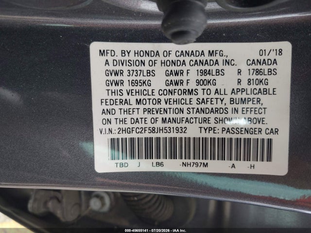 Honda Civic Lx 2018 2HGFC2F58JH531932 Image 9