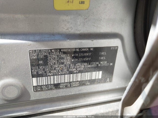 2020 Toyota Rav4 Hybrid Le მანქანა იყიდება აუქციონზე, vin: 2T3MWRFV1LW068430, აუქციონის ნომერი: 45655145