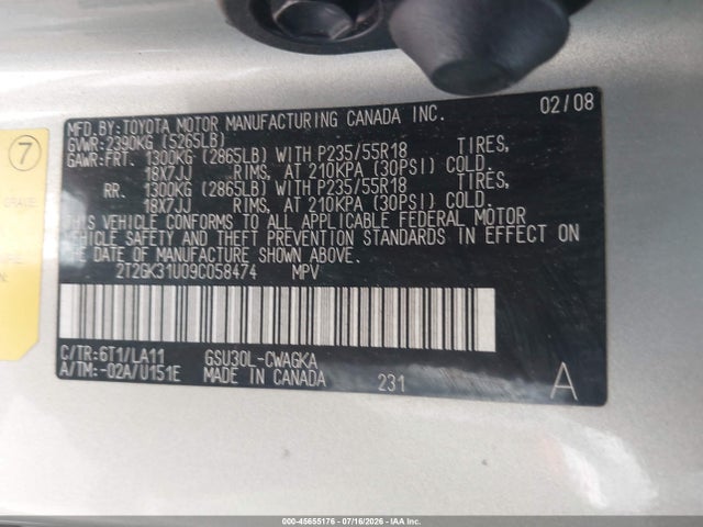 2009 Lexus Rx 350 მანქანა იყიდება აუქციონზე, vin: 2T2GK31U09C058474, აუქციონის ნომერი: 45655176