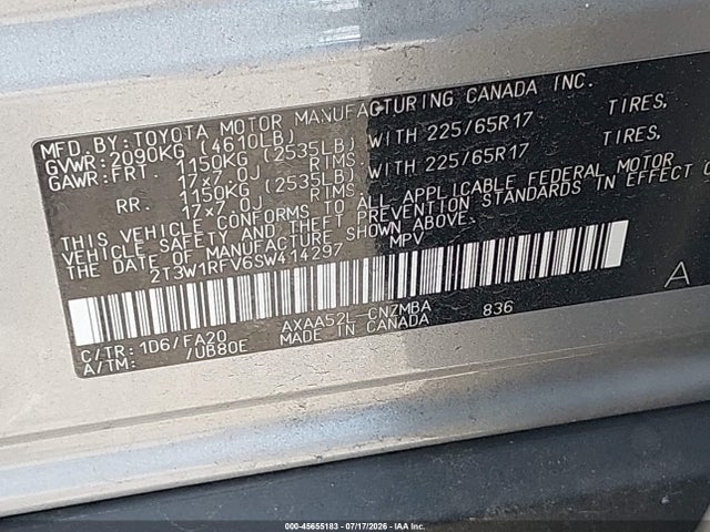 Продажа на аукционе авто 2025 Toyota Rav4 Xle, vin: 2T3W1RFV6SW414297, номер лота: 45655183