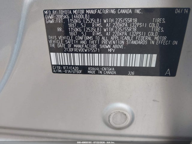 Toyota Rav4 Limited 2014 2T3DFREV0EW175571 Image 9
