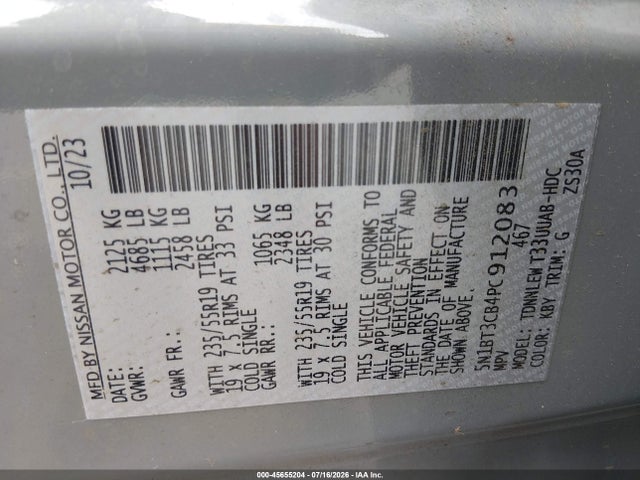 5N1BT3CB4PC912083 Nissan Rogue Sl Intelligent Awd