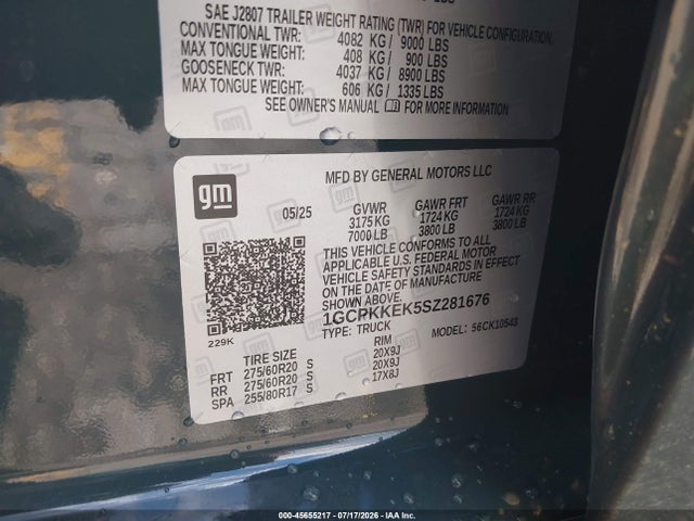45655217 :رقم المزاد ، 1GCPKKEK5SZ281676 vin ، 2025 Chevrolet Silverado 1500 4wd  Short Bed Lt With 2fl مزاد بيع