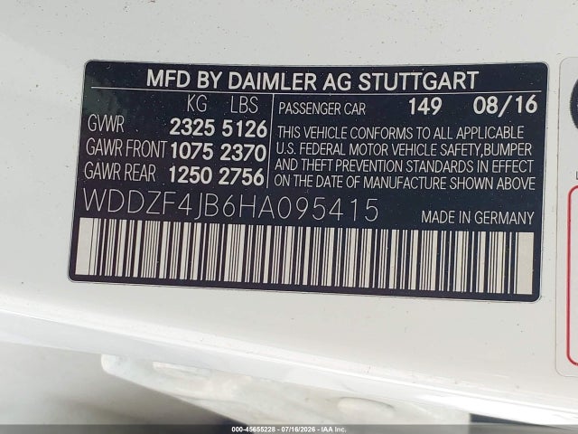 Aukcja sprzedaży 2017 Mercedes-benz E 300, vin: WDDZF4JB6HA095415, numer aukcji: 45655228