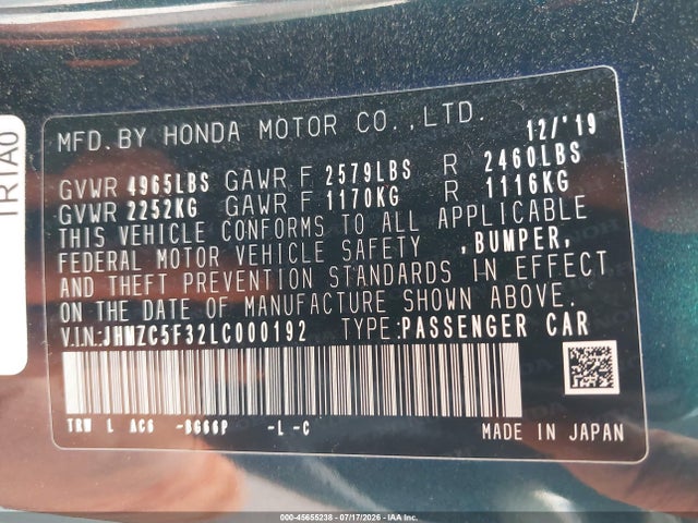 JHMZC5F32LC000192 Honda Clarity Plug-in Hybrid Touring