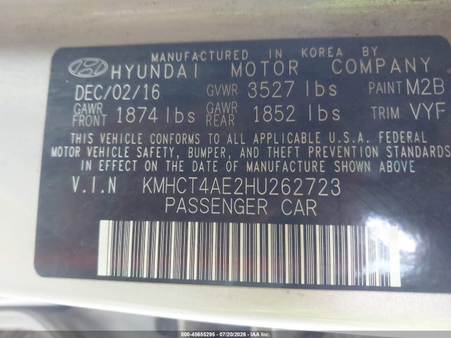 KMHCT4AE2HU262723 Hyundai ACCENT SE