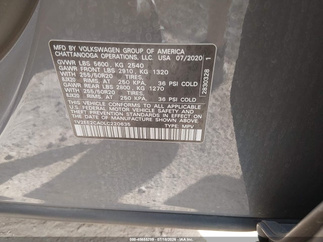1V2EE2CA0LC220635 Volkswagen Atlas Cross Sport 3.6l V6 Sel