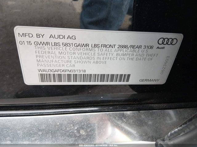 Продажа на аукционе авто 2015 Audi A8 L 3.0t, vin: WAU3GAFD6FN031318, номер лота: 45655303