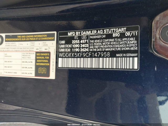 Aukcja sprzedaży 2012 Mercedes-benz E 350, vin: WDDKK5KF9CF147958, numer aukcji: 45655327