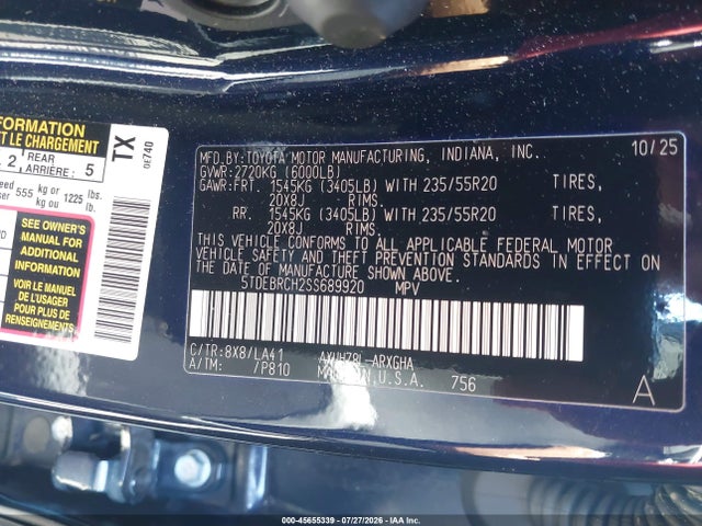 Toyota Highlander Hybrid Platinum 2025 5TDEBRCH2SS689920 Image 9