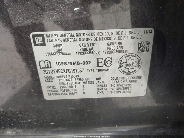 GMC Sierra 1500 Slt 2015 3GTU2VECXFG191037 Image 9