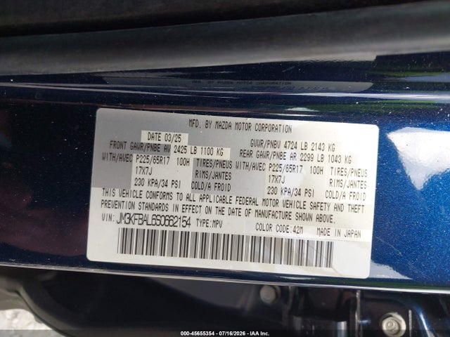 Продажа на аукционе авто 2025 Mazda Cx-5 2.5 S, vin: JM3KFBAL6S0662154, номер лота: 45655354
