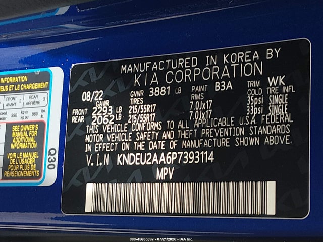 45655397 :رقم المزاد ، KNDEU2AA6P7393114 vin ، 2023 Kia Seltos S مزاد بيع