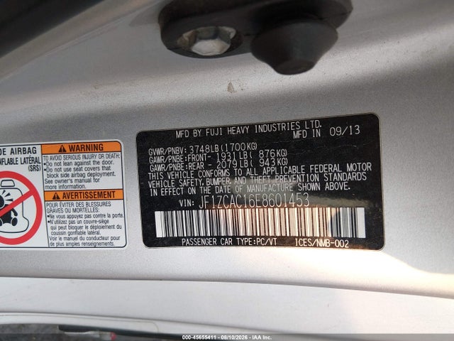 Продаж на аукціоні авто 2014 Subaru Brz Limited, vin: JF1ZCAC16E8601453, номер лоту: 45655411