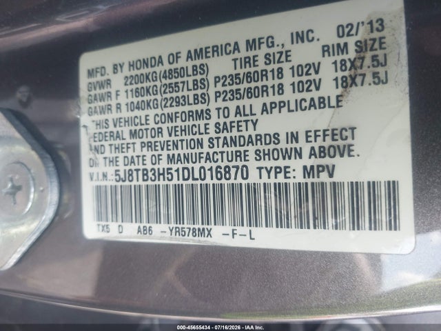Продаж на аукціоні авто 2013 Acura Rdx, vin: 5J8TB3H51DL016870, номер лоту: 45655434