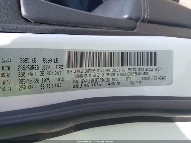 Продажа на аукционе авто 2019 Jeep Grand Cherokee Limited X 4x4, vin: 1C4RJFBT1KC694620, номер лота: 45655437