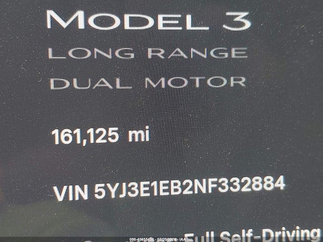 2022 Tesla Model 3 Long Range Dual Motor All-wheel Drive მანქანა იყიდება აუქციონზე, vin: 5YJ3E1EB2NF332884, აუქციონის ნომერი: 45655438