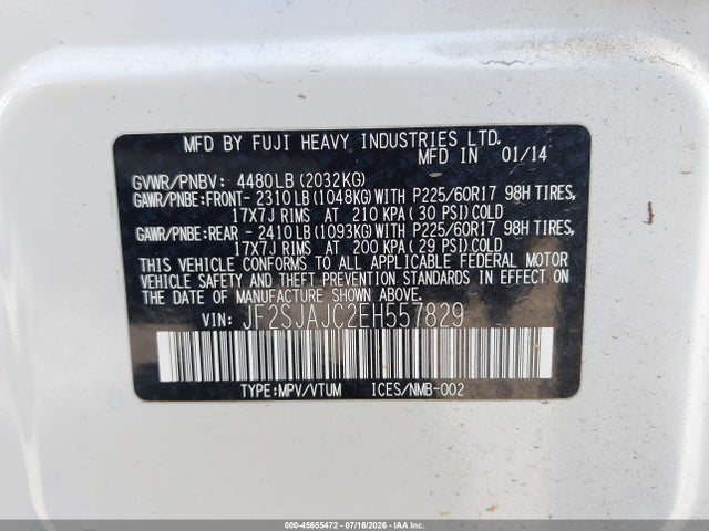 Subaru Forester 2.5i Limited 2014 JF2SJAJC2EH557829 Image 9