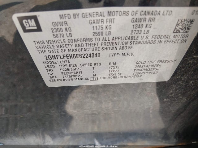 2GNFLFEK6E6224040 Chevrolet EQUINOX LT