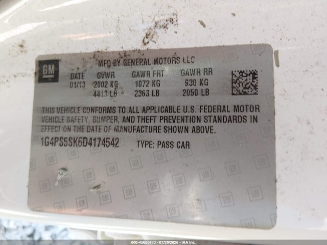 2013 Buick Verano Leather Group მანქანა იყიდება აუქციონზე, vin: 1G4PS5SK6D4174542, აუქციონის ნომერი: 45655483