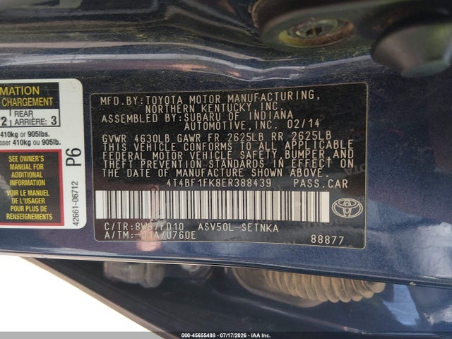 Auction sale of the 2014 Toyota Camry Le, vin: 4T4BF1FK8ER388439, lot number: 45655488