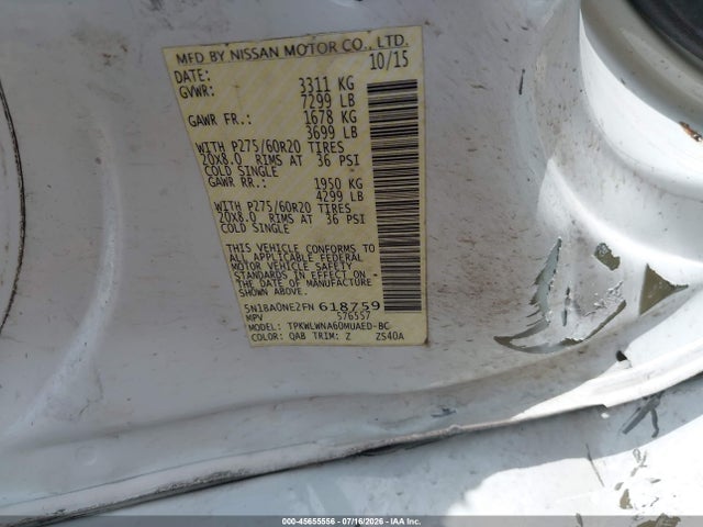 Aukcja sprzedaży 2015 Nissan Armada Platinum, vin: 5N1BA0NE2FN618759, numer aukcji: 45655556