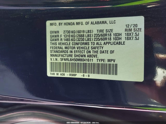 Honda ODYSSEY EX 2021 5FNRL6H50MB041611 Image 9