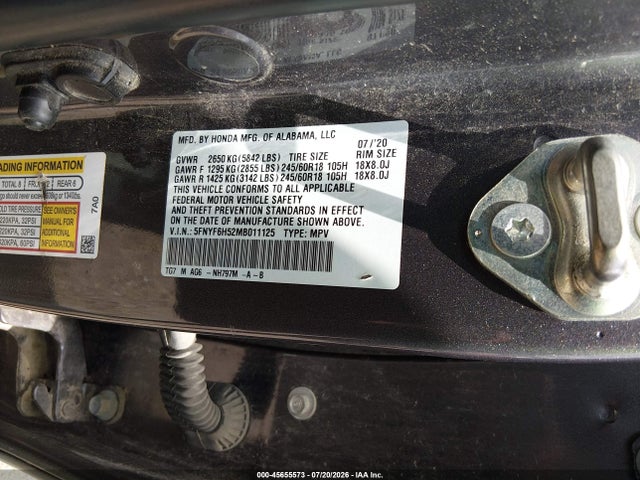 2021 Honda Pilot Awd Ex-l მანქანა იყიდება აუქციონზე, vin: 5FNYF6H52MB011125, აუქციონის ნომერი: 45655573