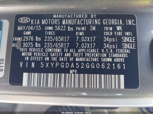 5XYPGDA52GG062161 KIA Sorento 3.3l Lx