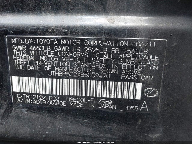 Продаж на аукціоні авто 2011 Lexus Is F, vin: JTHBP5C2XB5009470, номер лоту: 45655611