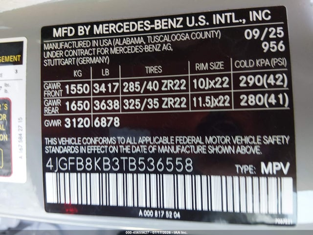 Продаж на аукціоні авто 2026 Mercedes-benz Amg Gle 63 S 4matic+, vin: 4JGFB8KB3TB536558, номер лоту: 45655627