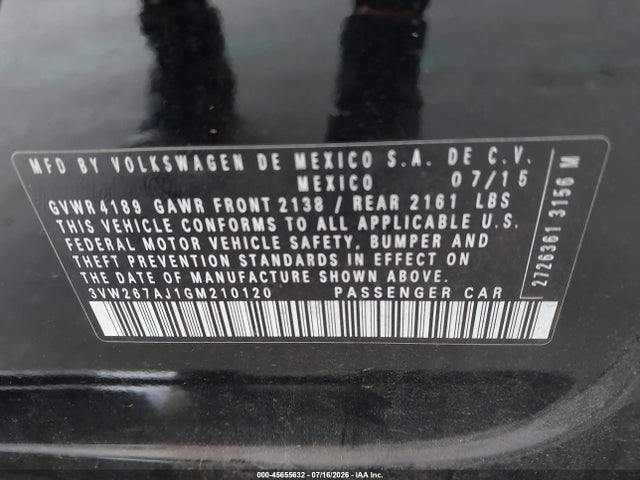 Продаж на аукціоні авто 2016 Volkswagen Jetta 1.4t S, vin: 3VW267AJ1GM210120, номер лоту: 45655632