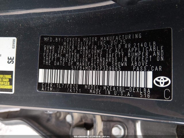 5YFB4MDE2SP309665 Toyota COROLLA LE