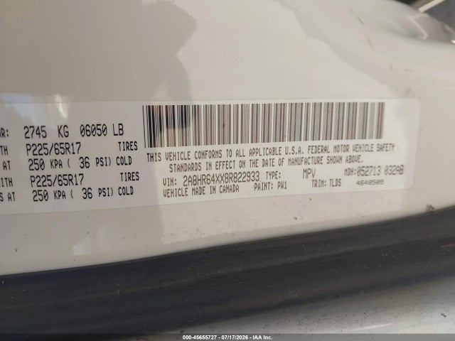 45655727 :رقم المزاد ، 2A8HR64XX8R822933 vin ، 2008 Chrysler Town & Country Limited مزاد بيع