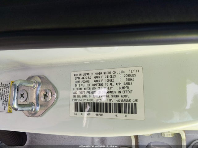 Продаж на аукціоні авто 2012 Acura Tsx 2.4, vin: JH4CU2F61CC013060, номер лоту: 45655749
